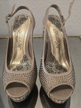 Society 6 Nude Studded Peep-Toe Slingback Heels